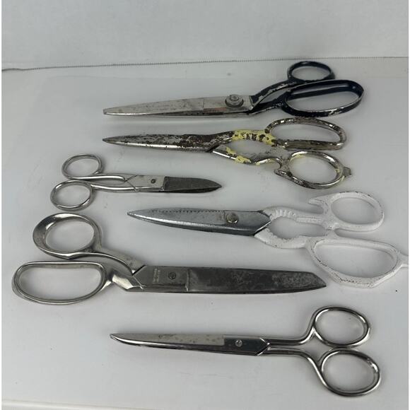 Vintage Set Of 6 Various Shears Scissors Chrome Made In Italy And USA Sewing - Picture 1 of 7